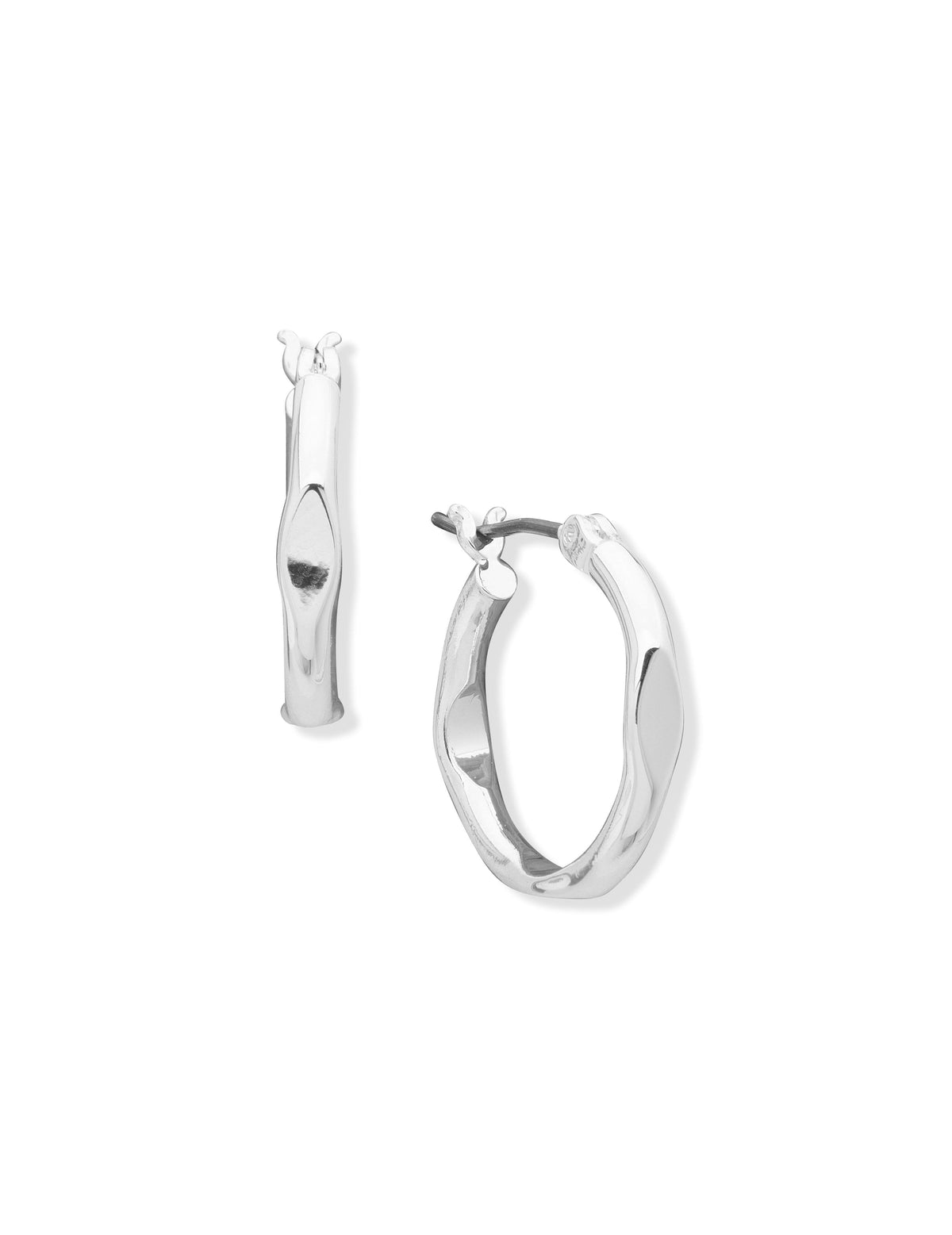 Anne Klein Silver Tone Pinched Metal Hoop Earrings