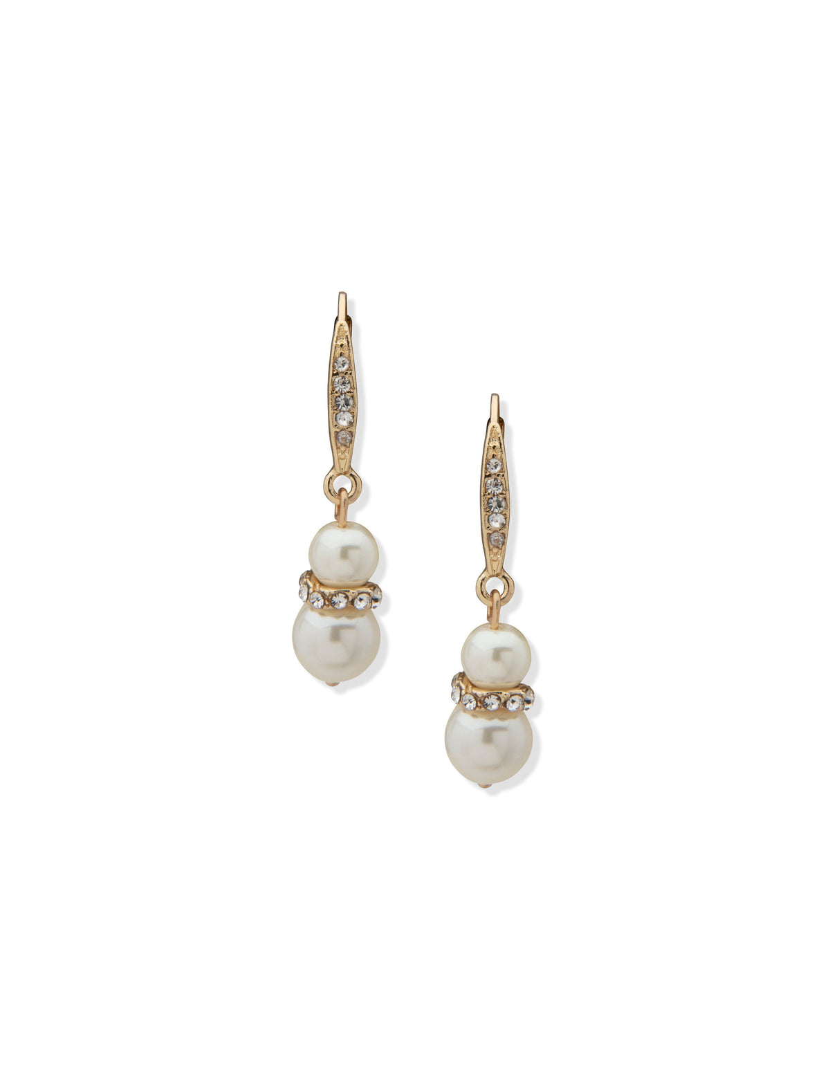 Anne Klein Gold Tone Pearl Snowman Double Drop Earrings