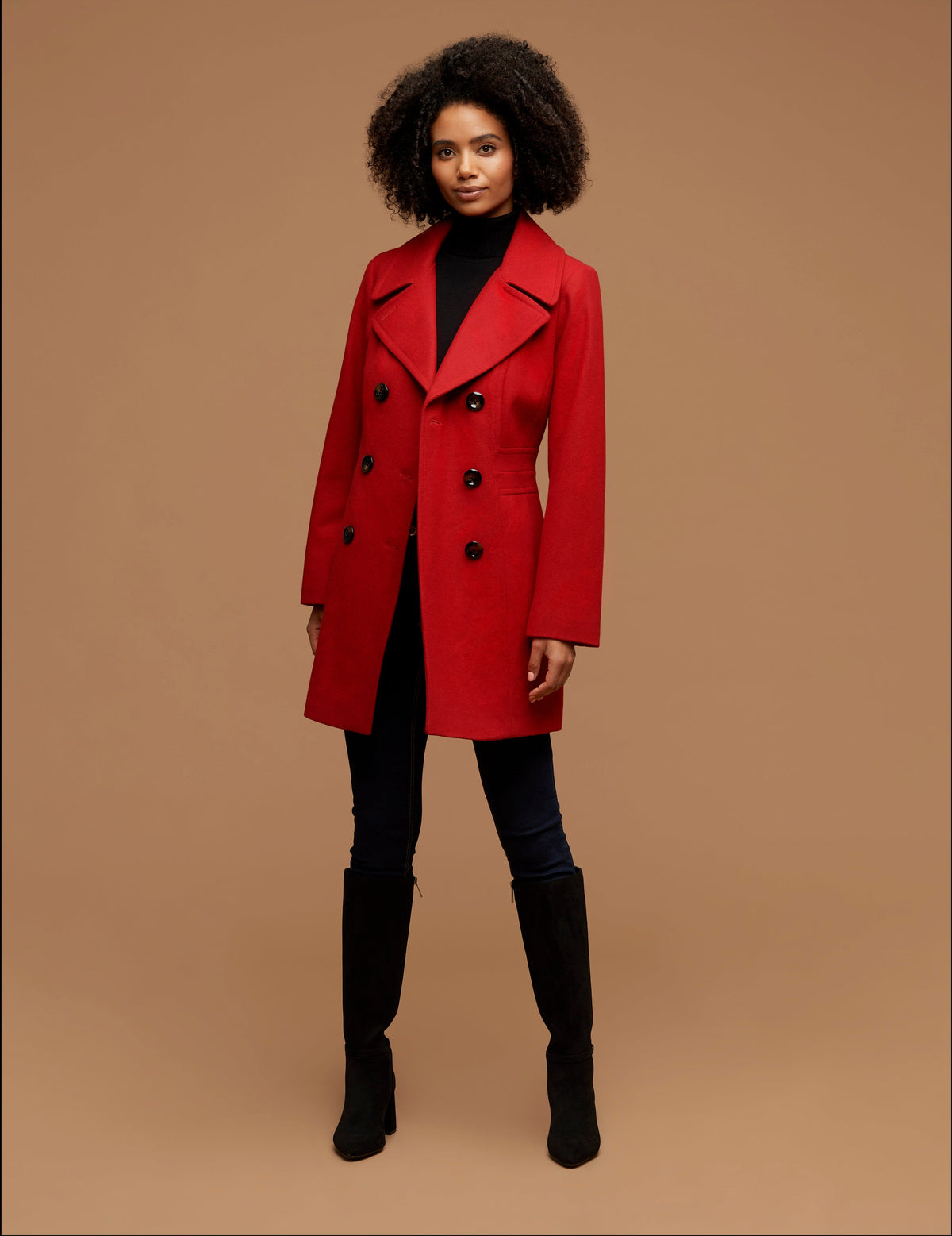 Anne Klein Lychee Red Double Breasted Wool Coat