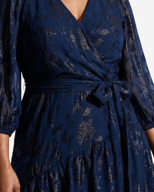 Anne Klein Long Sleeve Sheer Floral Wrap Dress