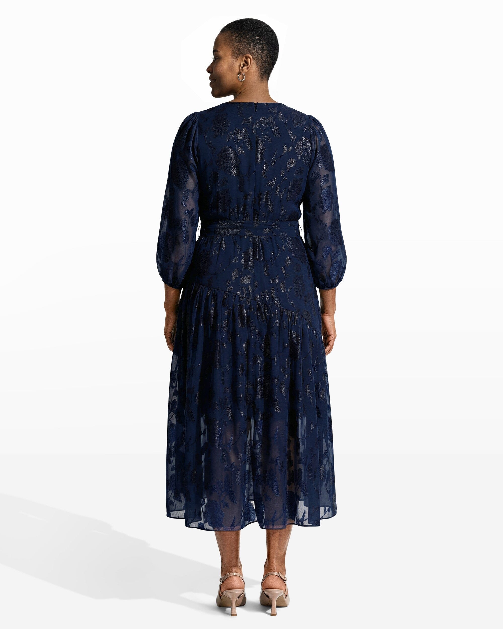 Anne Klein Distant Mountain Long Sleeve Sheer Floral Wrap Dress