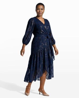 Anne Klein Long Sleeve Sheer Floral Wrap Dress