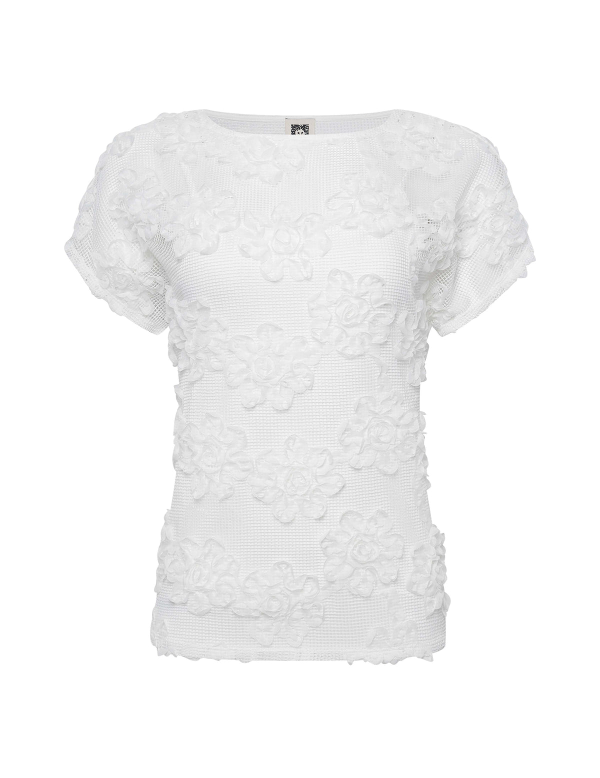 Anne Klein Bright White Grid Soutache Bateau Neckline Tee