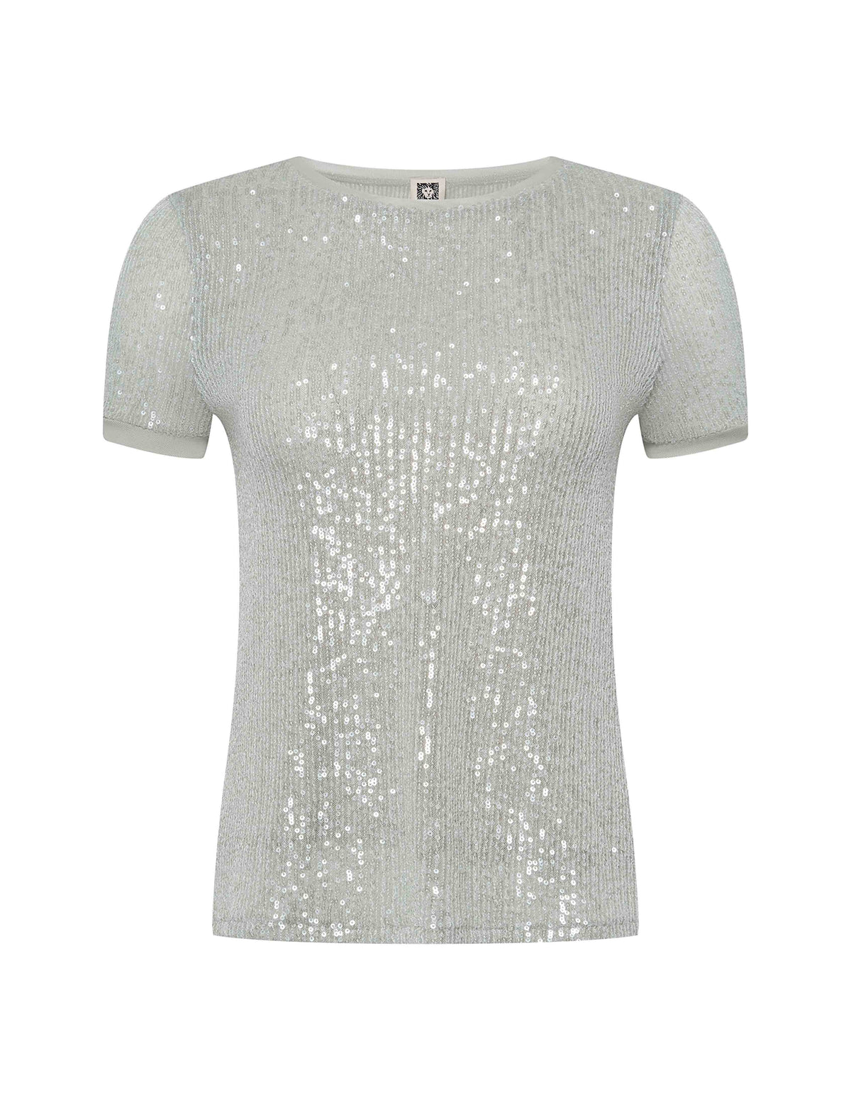 Anne Klein Soft Aloe Sequin Mesh Short Sleeve Tee