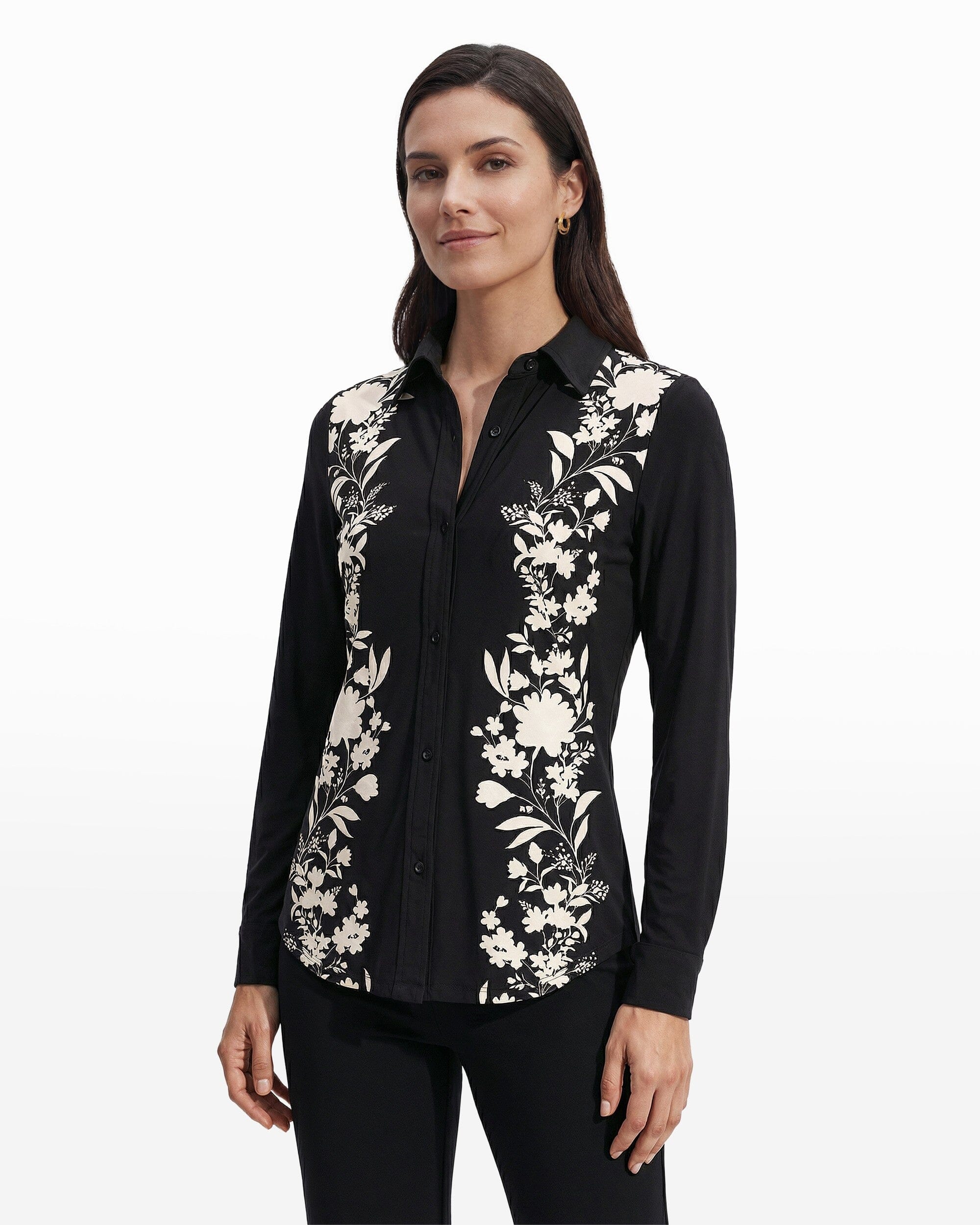 Anne Klein Anne Black/White Dove Long Sleeve Button Down Shirt
