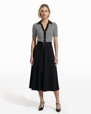 Anne Klein Anne Black/White Dove Collared Combo Midi A Line Midi Dress