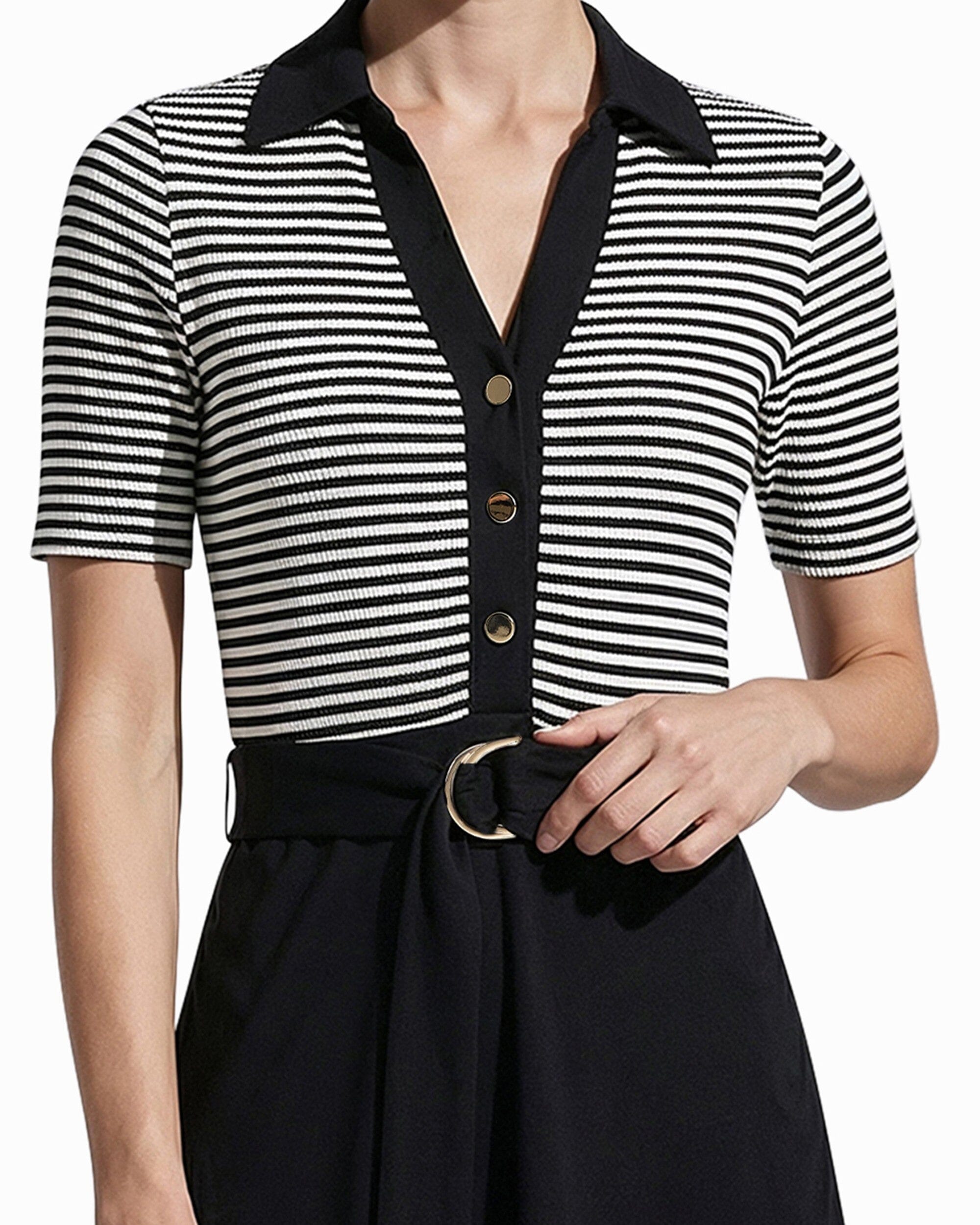 Anne Klein Collared Combo Midi A Line Midi Dress