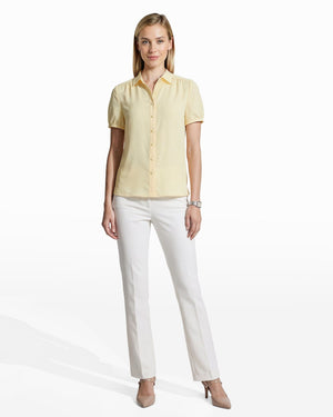 Anne Klein Whisper Yellow Button Front Cap Sleeve Blouse