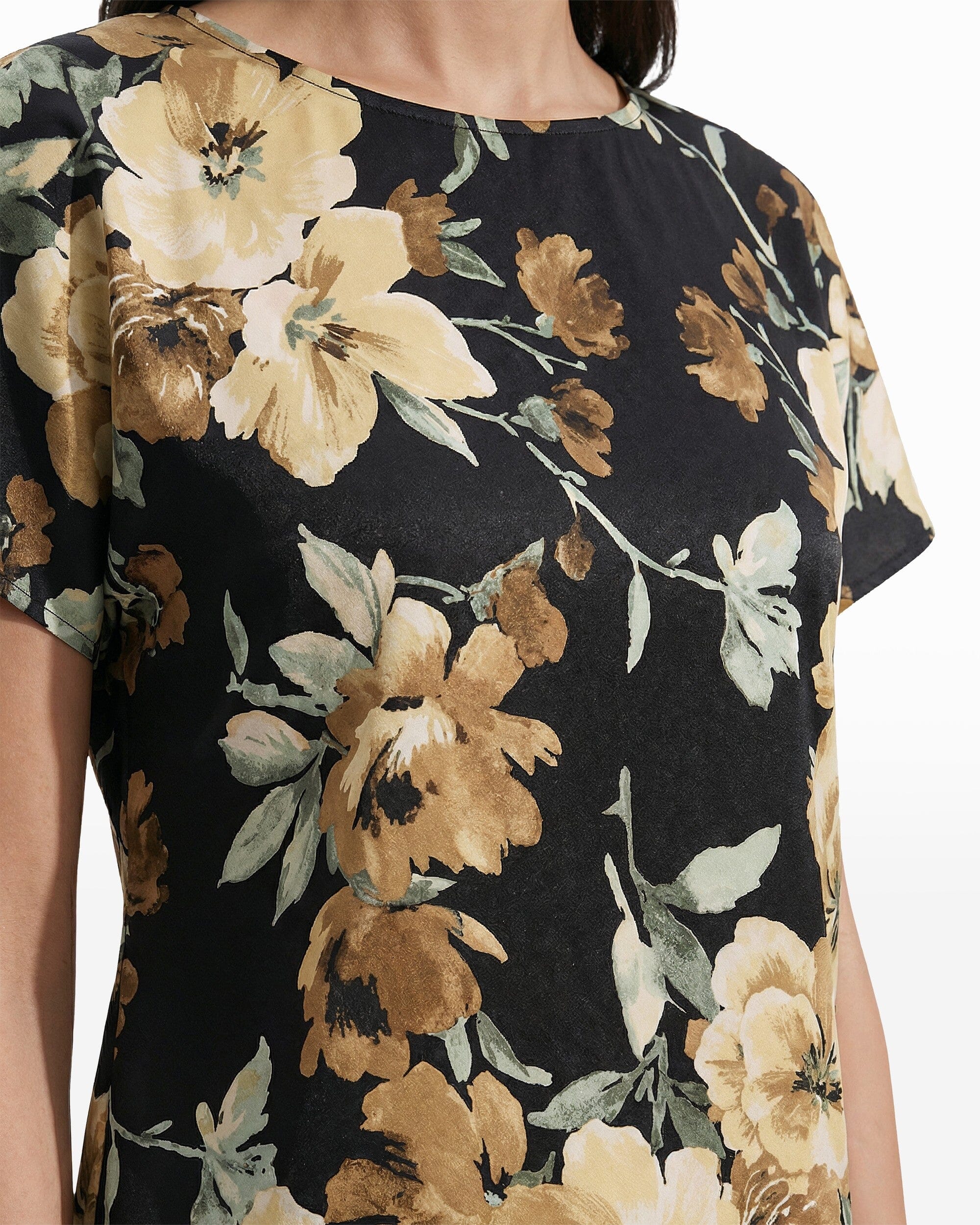 Anne Klein ANNE BLACK MULTI Bateau Neck Short Sleeve Blouse