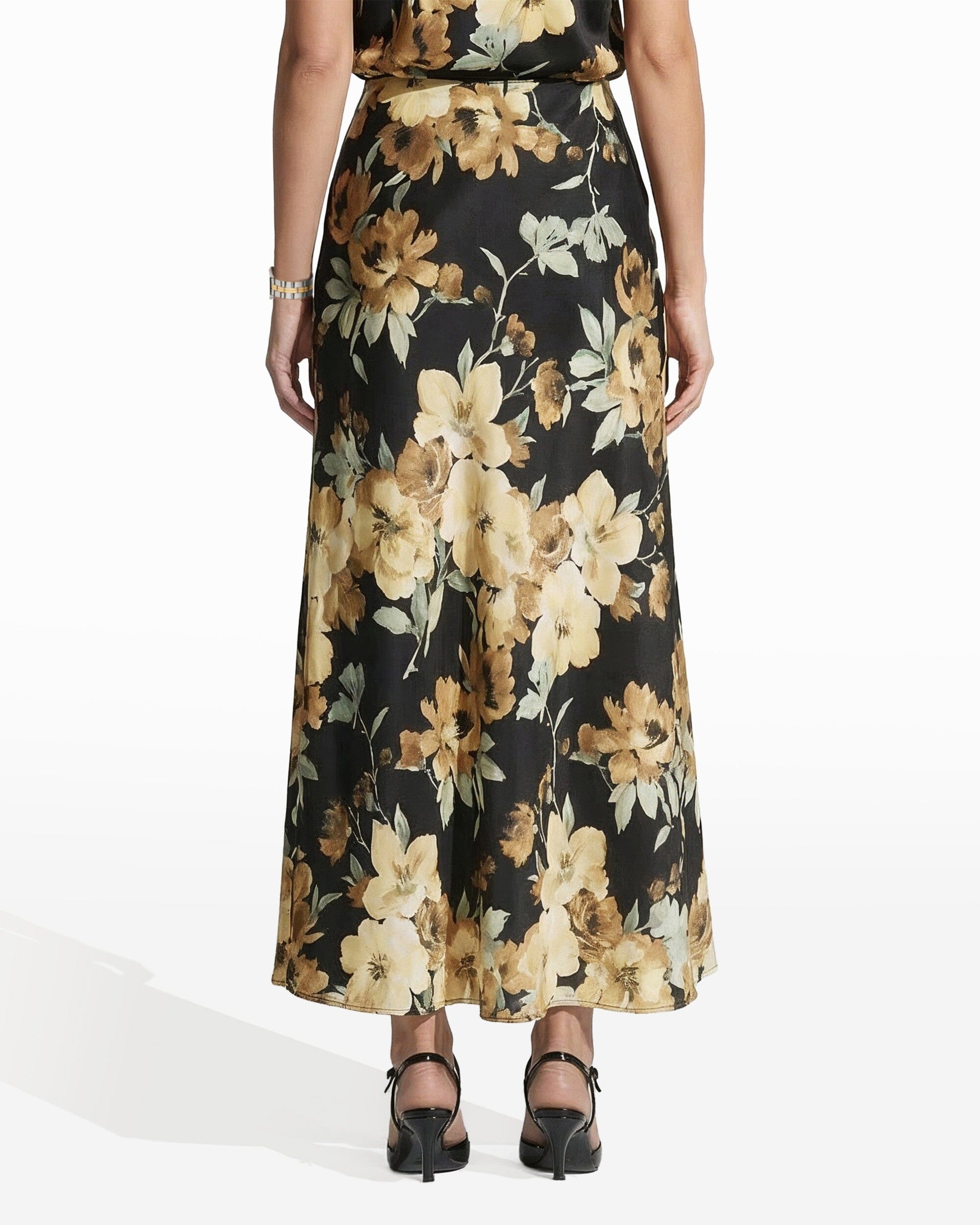 Anne Klein Bias Flared Floral Skirt Unlined