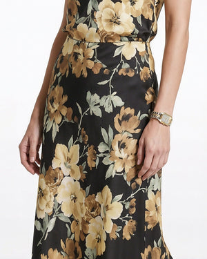 Anne Klein Anne Black Multi Bias Flared Floral Skirt Unlined