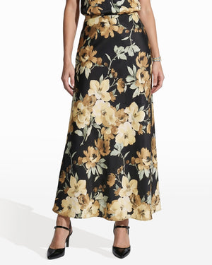 Anne Klein Bias Flared Floral Skirt Unlined