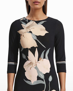 Anne Klein Anne Black Multi Boat Neck Dress T Shirt Dress