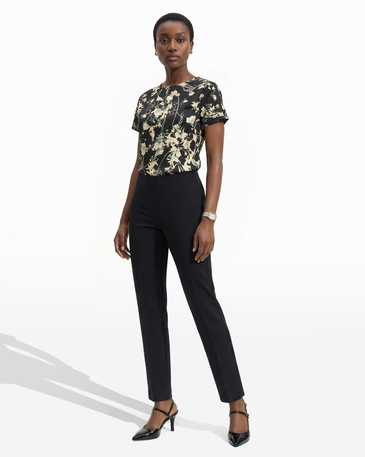 Anne Klein Straight Ankle Length Pull-On Hollywood Waist Pants
