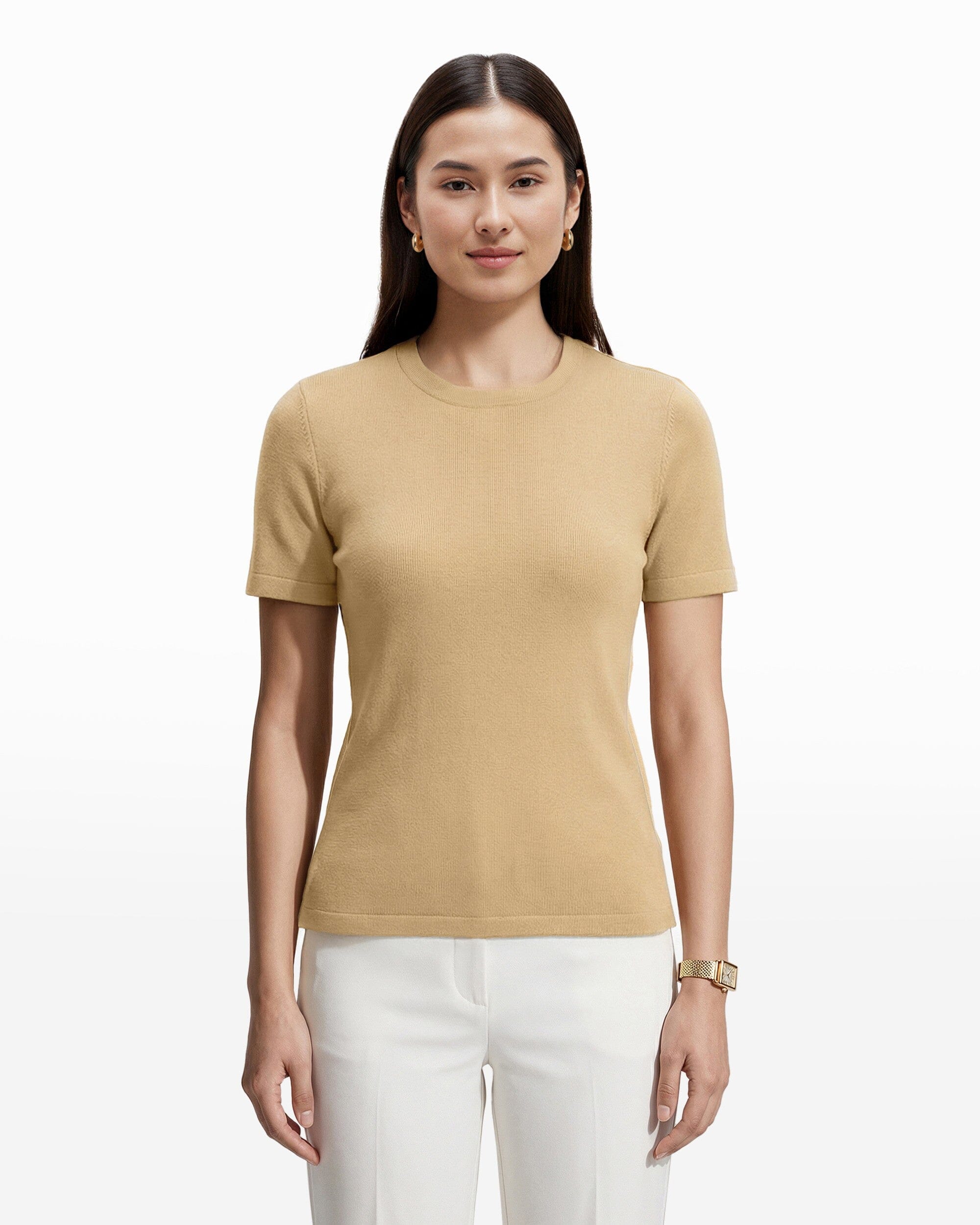 Anne Klein Coffee Cream Crew Neck Luxe Washable Merino