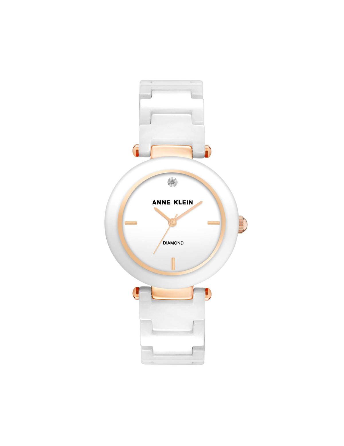 Anne Klein White/Rose Gold-Tone Diamond Accented Ceramic Bracelet Watch