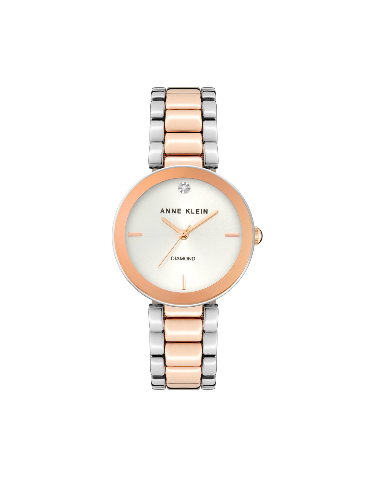 Anne Klein Silver/Rose Gold-Tone Diamond Dial Bracelet Watch