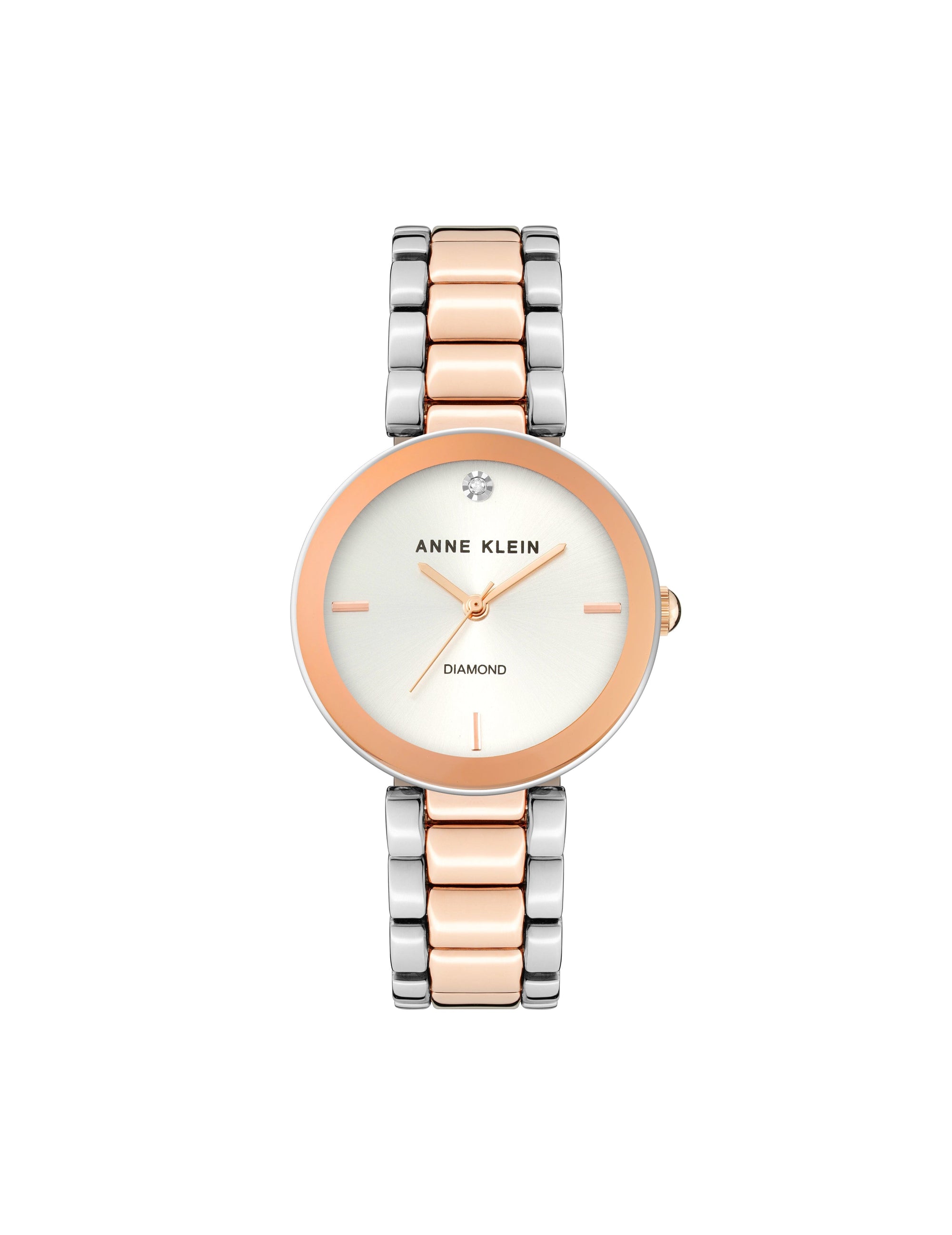 Anne Klein Silver/Rose Gold-Tone Diamond Dial Bracelet Watch