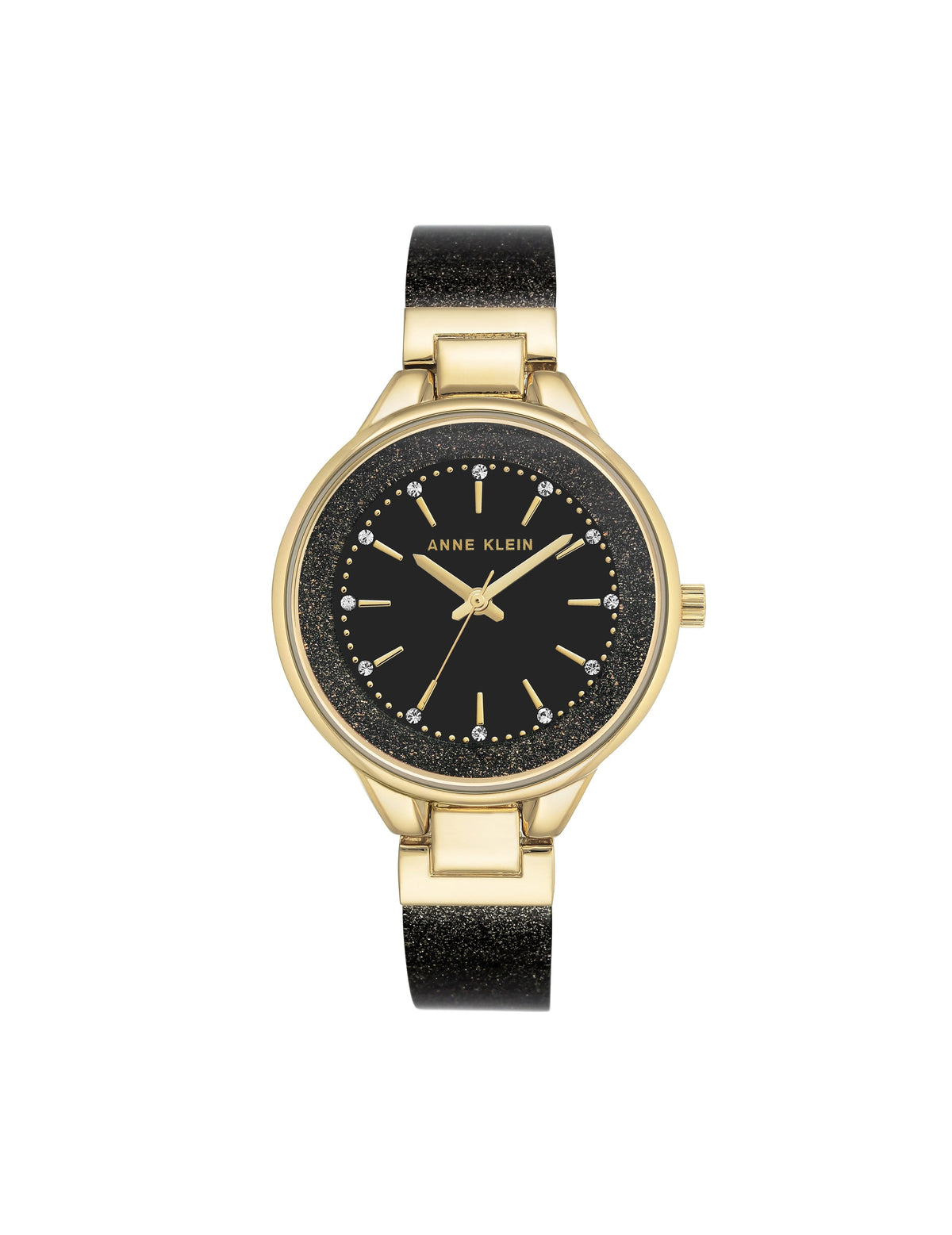 Anne Klein Black/Gold-Tone Glitter Resin Bangle Watch
