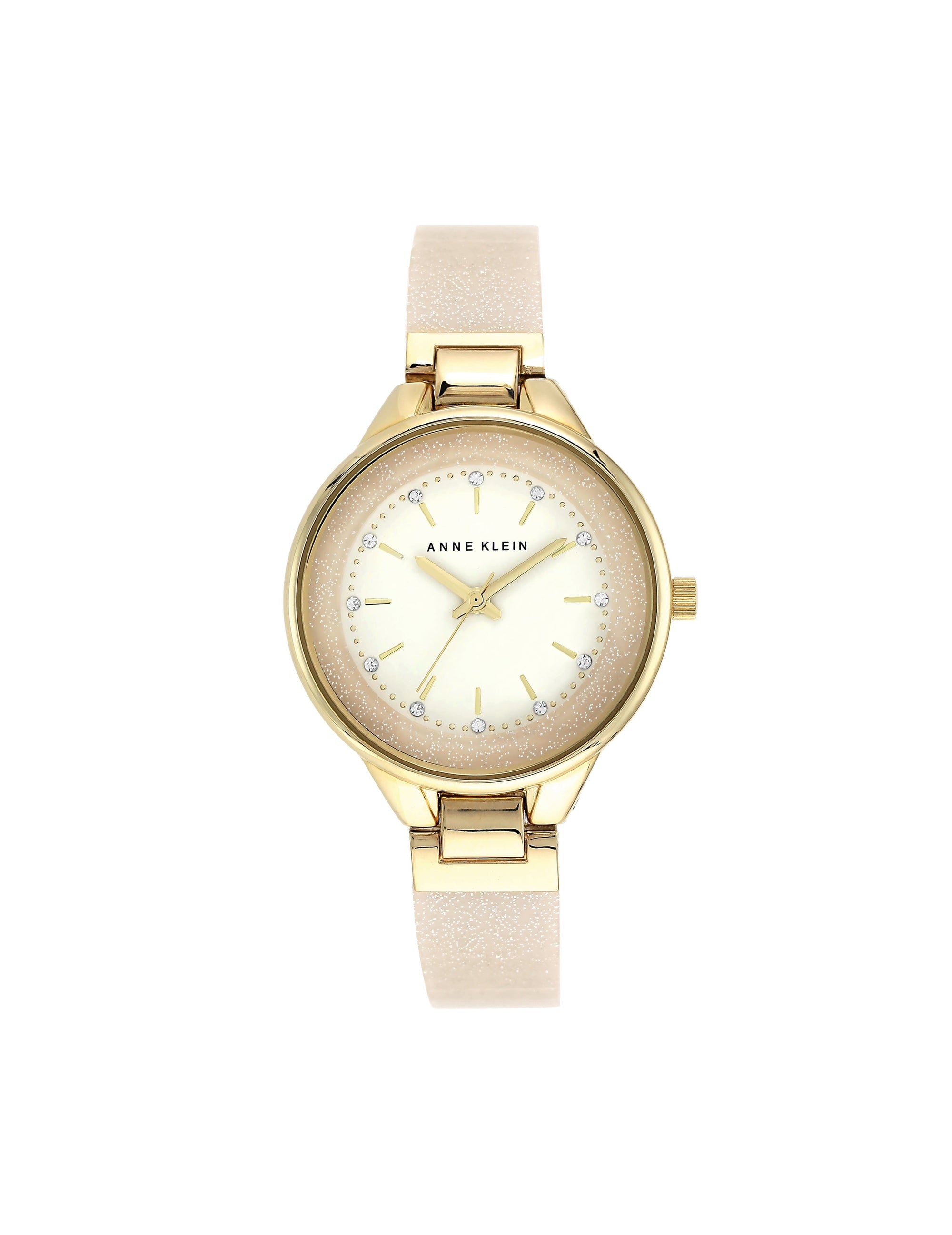Anne Klein Cream/Gold-Tone Glitter Resin Bangle Watch