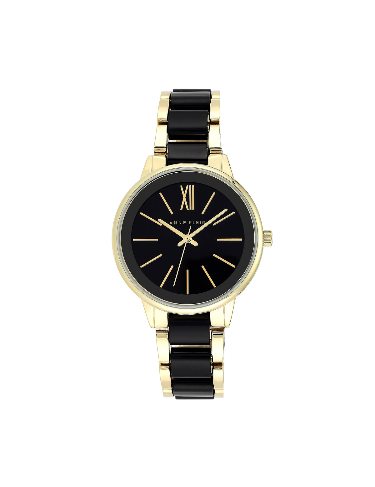 Anne Klein Black/Gold-Tone Resin Link Bracelet Watch