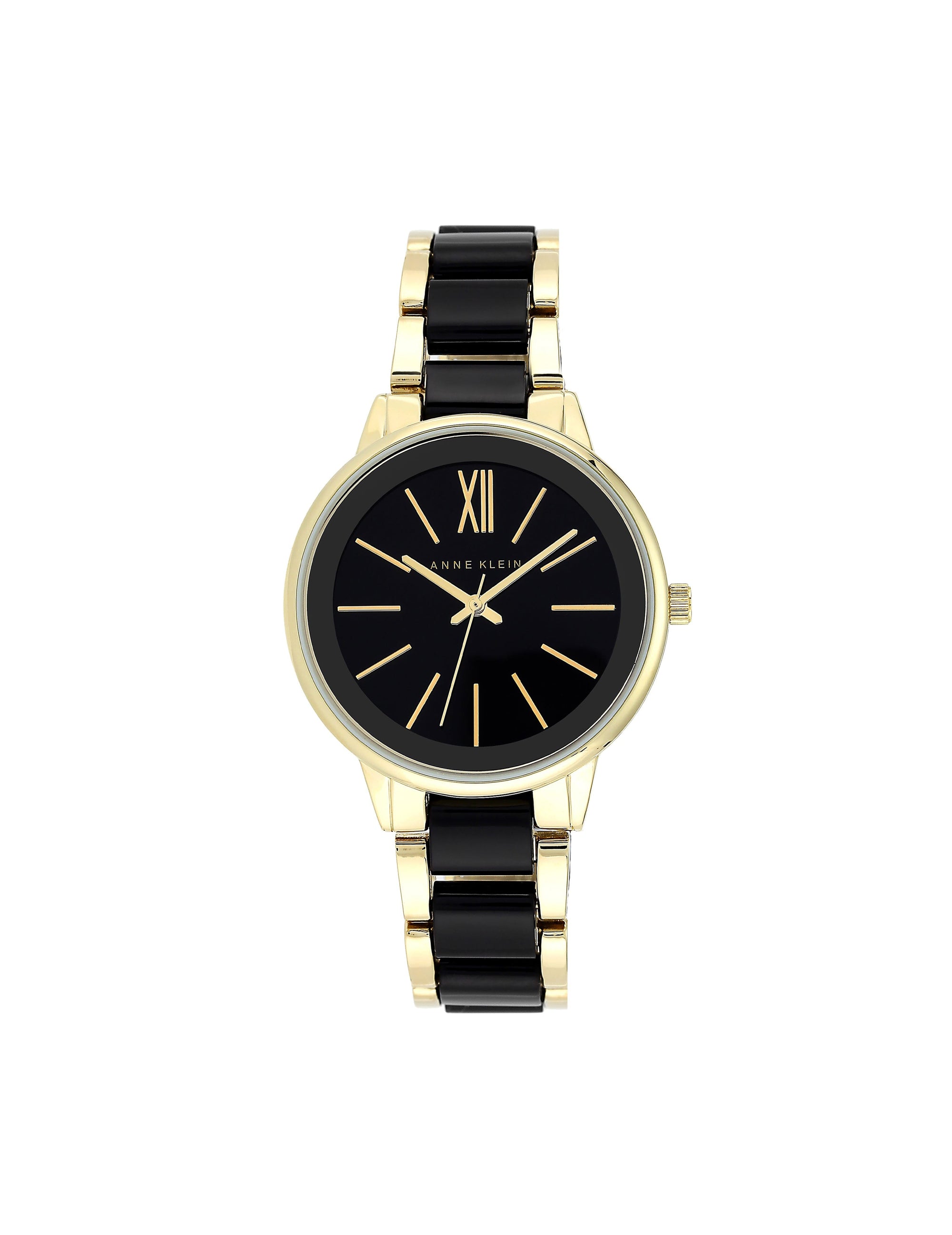 Anne Klein Black/Gold-Tone Resin Link Bracelet Watch