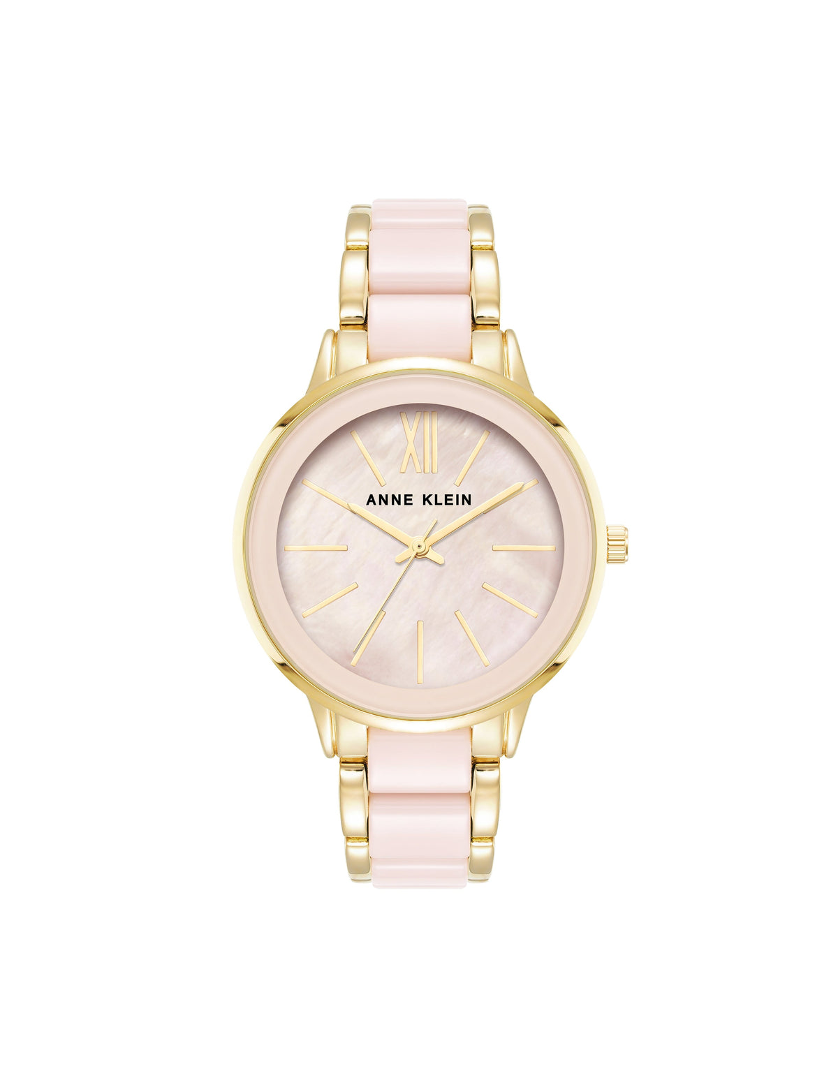 Anne Klein Blush Pink/Gold-Tone Resin Link Chain Watch