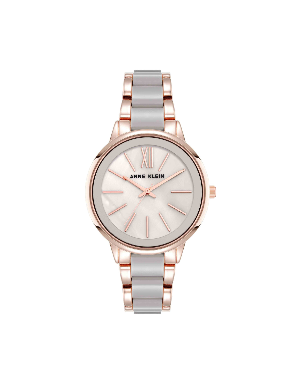 Anne Klein Taupe/Rose Gold-Tone Marbleized Acetate Bracelet Watch