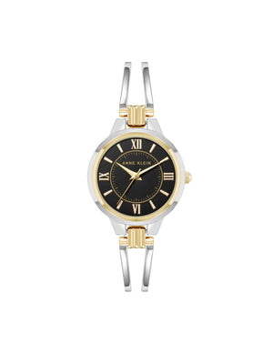 Anne Klein Two-Tone/Black Tapered Open Bangle Watch
