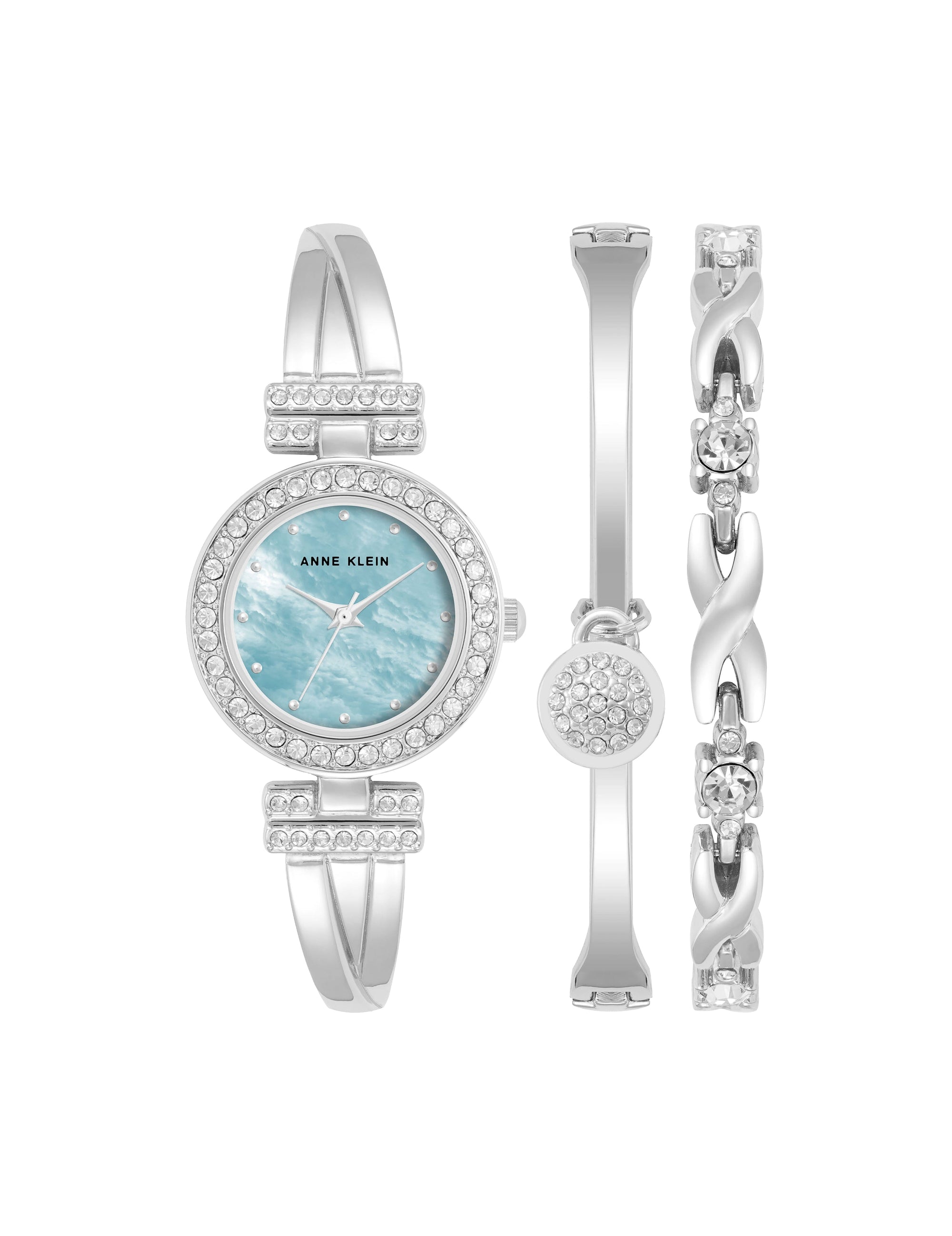 Anne Klein Light Blue/Silver-Tone Watch and Bracelet Set