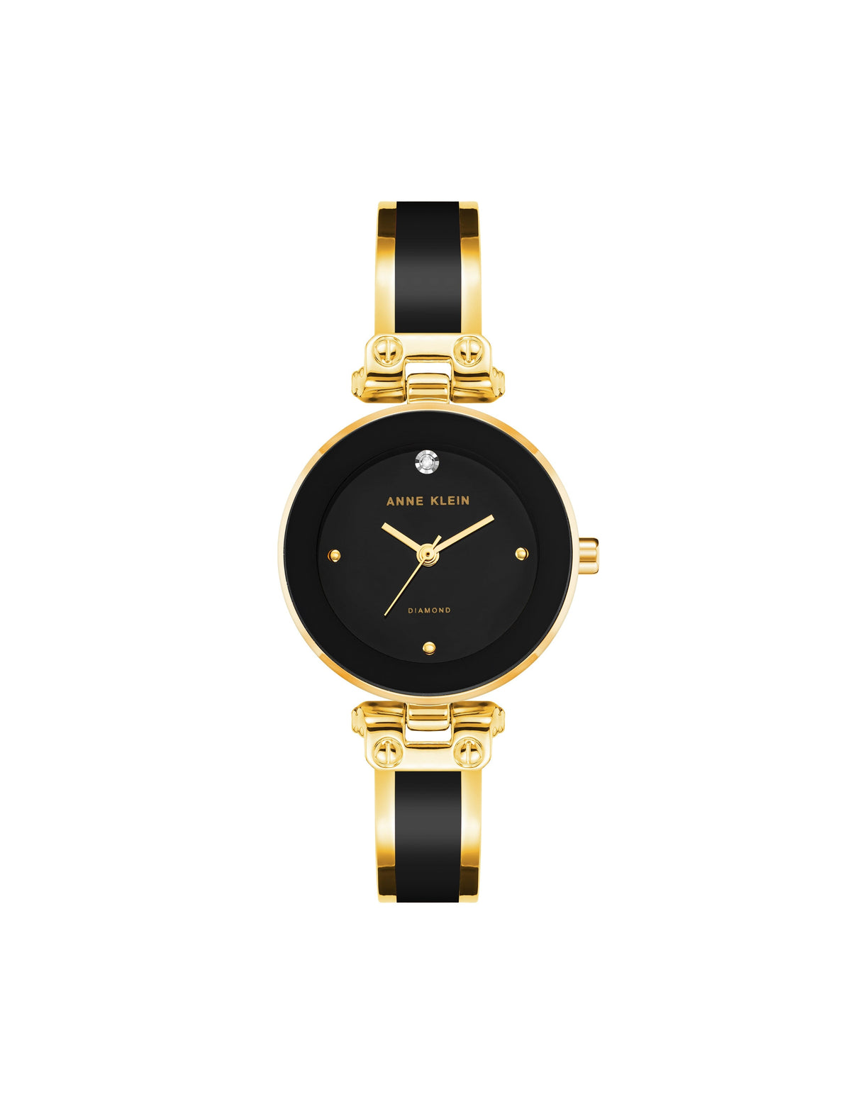 Anne Klein Black/Gold-Tone Diamond Accent Bangle Watch