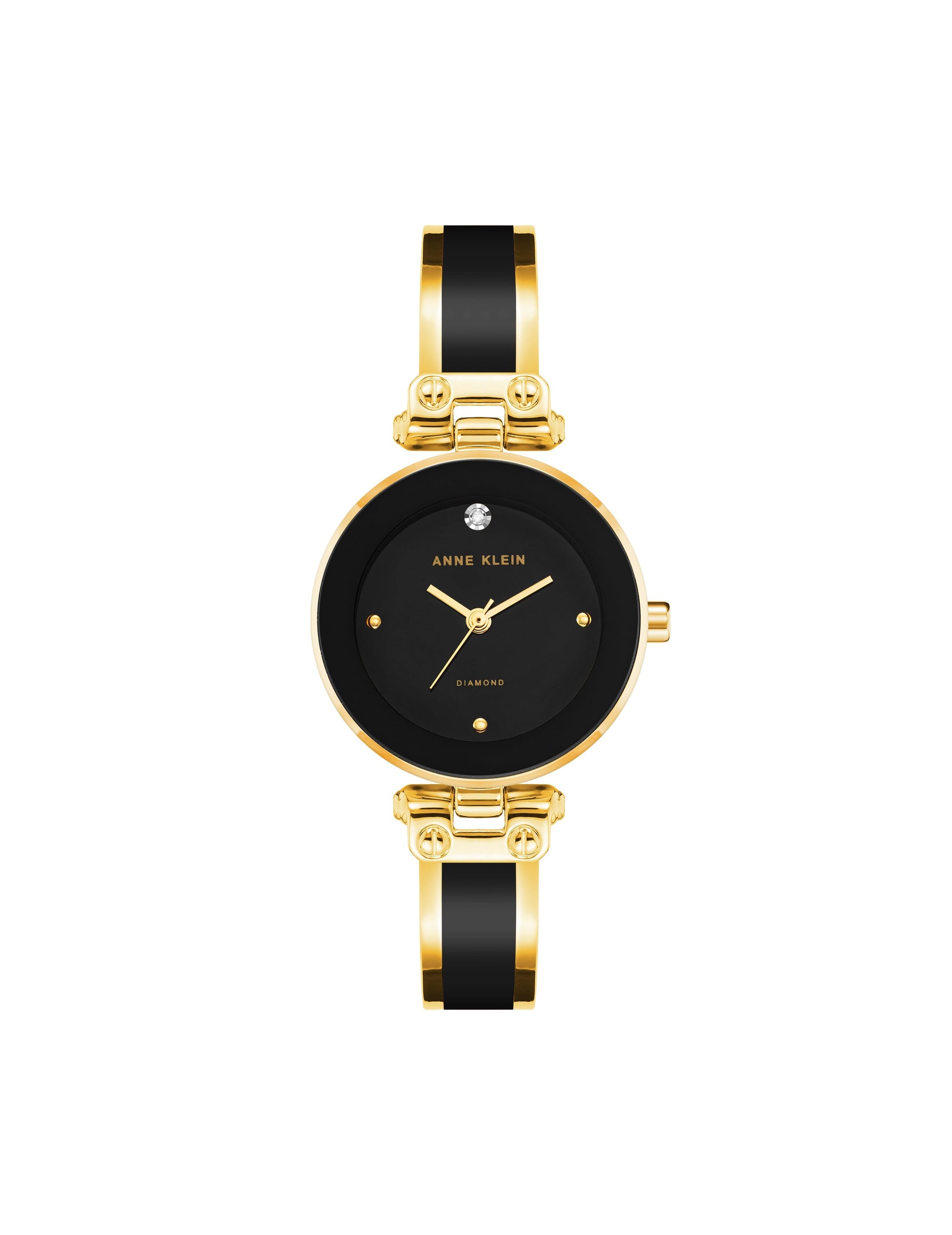 Anne Klein Black/Gold-Tone Diamond Accent Bangle Watch