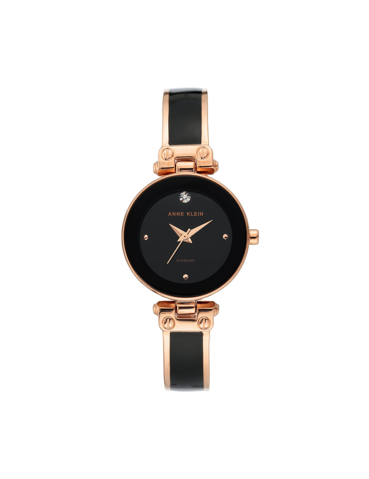 Anne Klein Black/Rose-Tone Diamond Accent Bangle Bracelet Watch