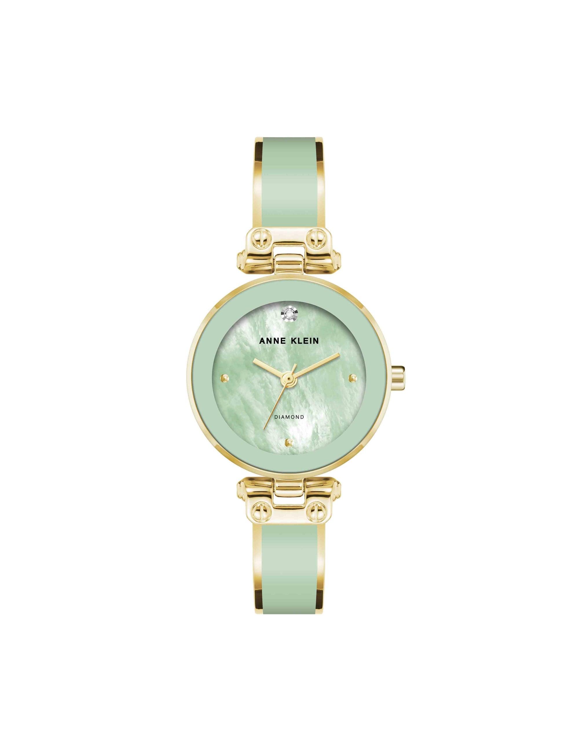 Anne Klein Mint/Gold-Tone Diamond Accent Bangle Watch
