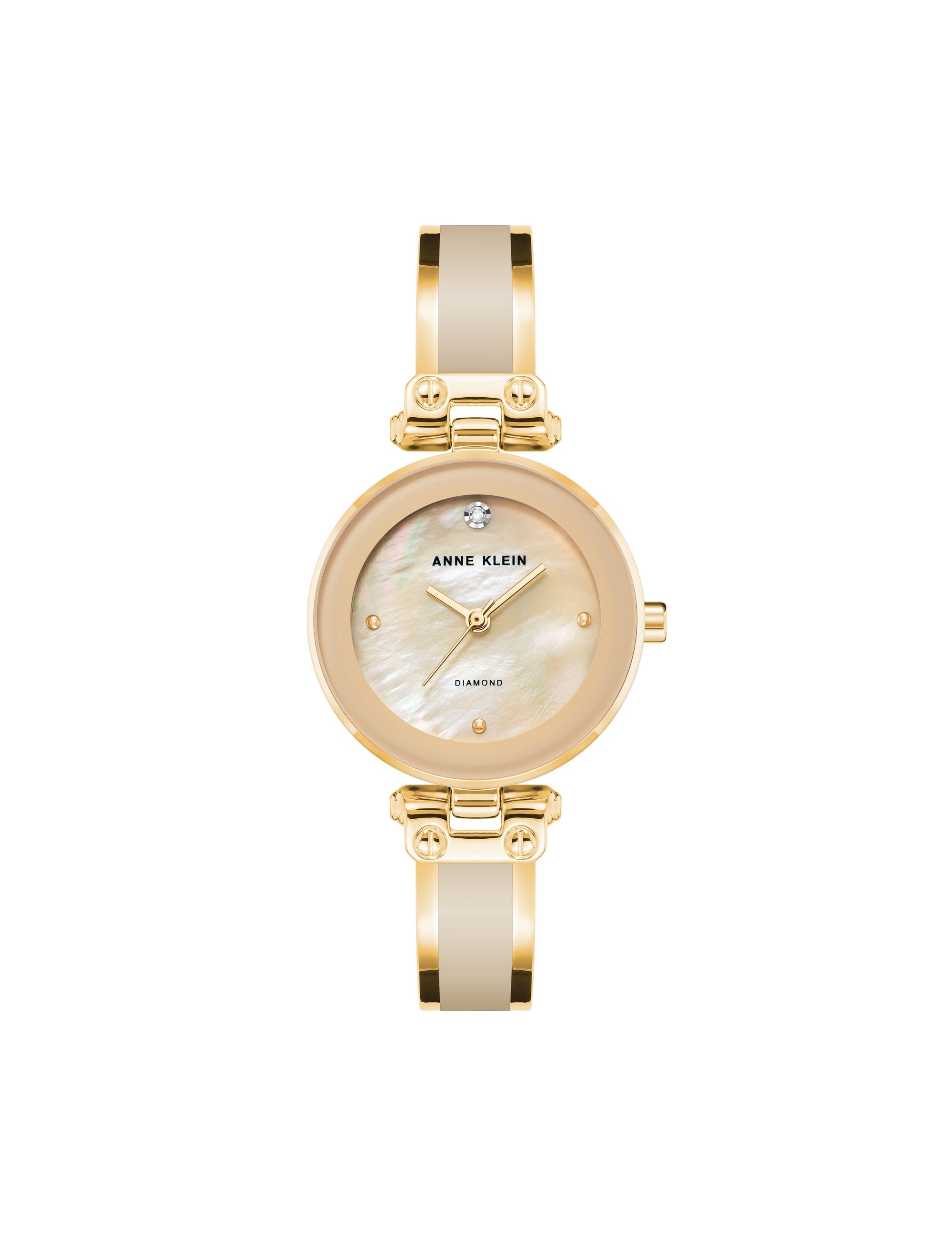 Anne Klein Tan/Gold-Tone Diamond Accent Bangle Bracelet Watch