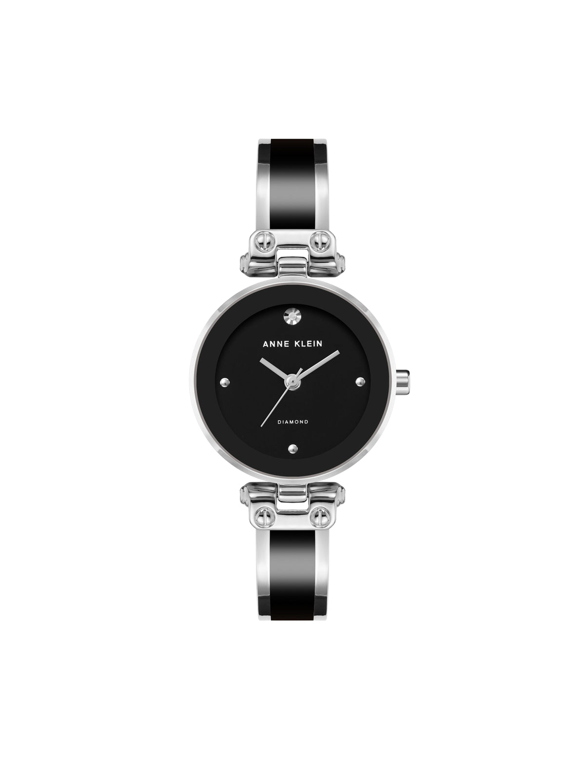 Anne Klein Black/Silver-Tone Diamond Accent Bangle Bracelet Watch