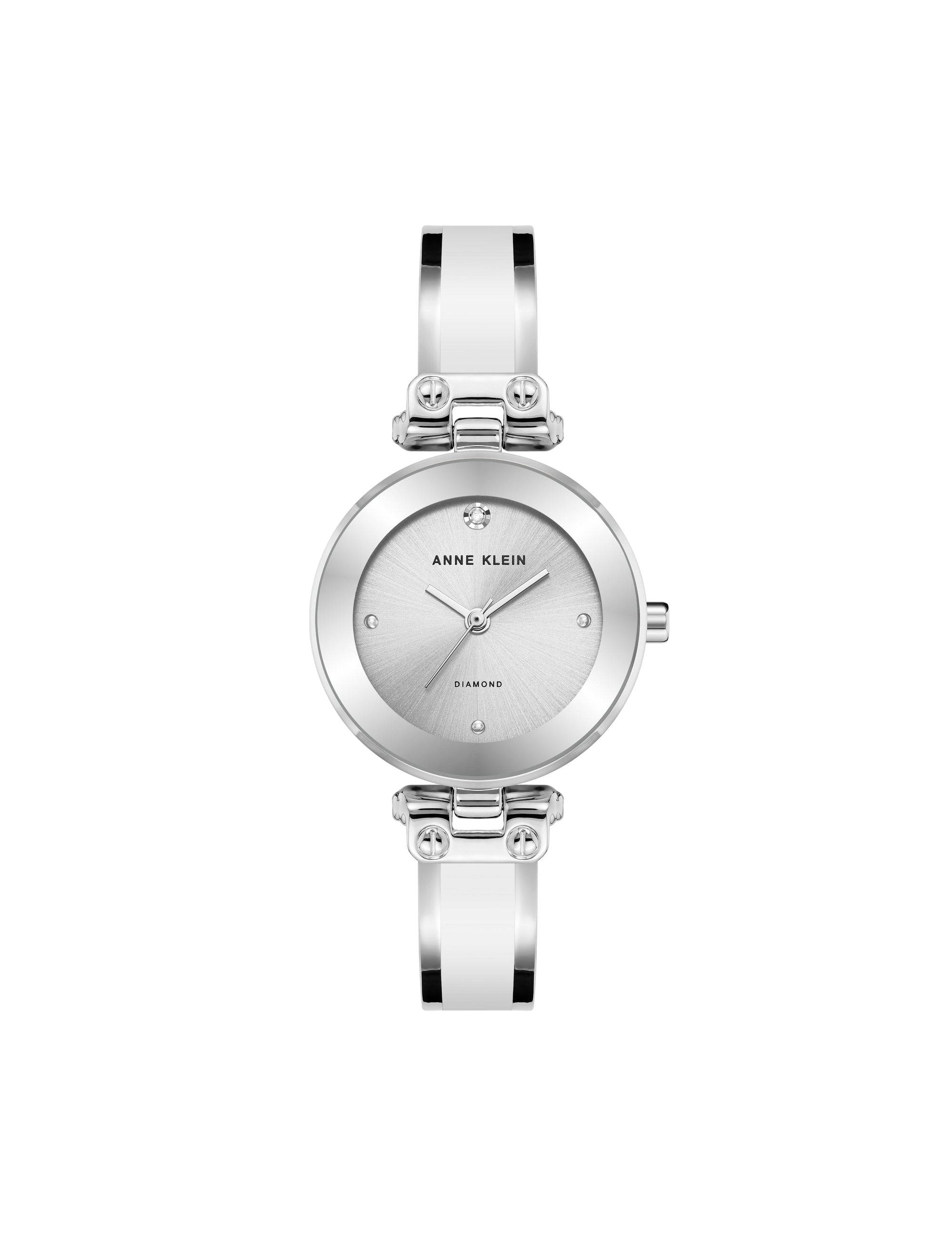 Anne Klein White/Silver-Tone Diamond Accent Bangle Bracelet Watch