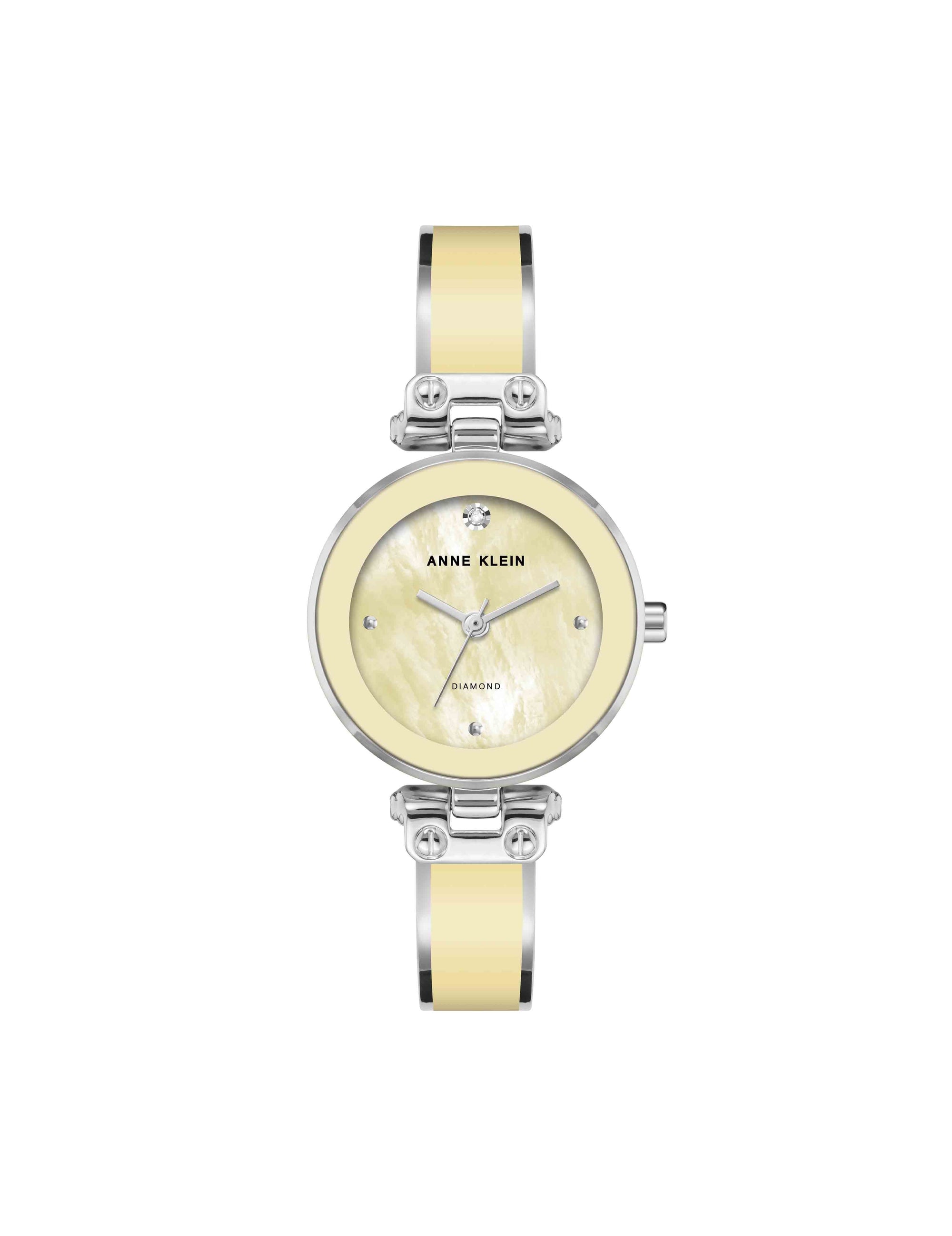 Anne Klein Yellow/Silver-Tone Diamond Accent Bangle Watch