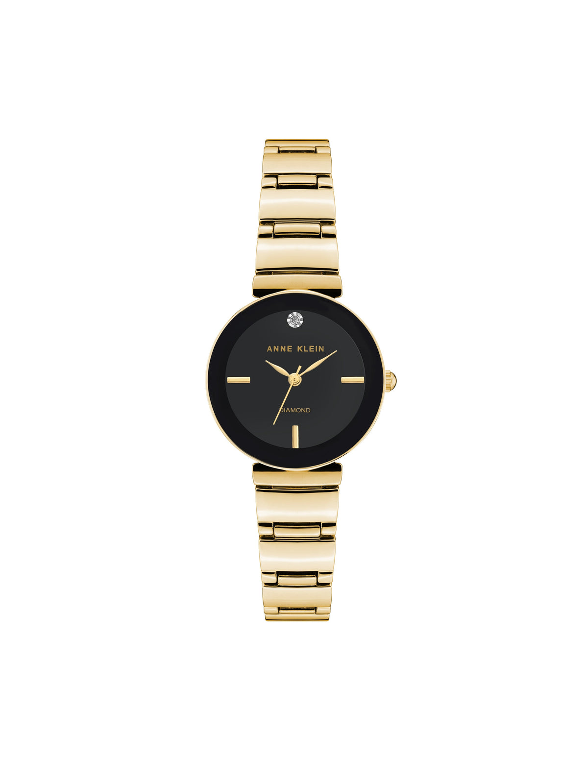 Anne Klein Gold-Tone/Black Diamond Accented Bracelet Watch
