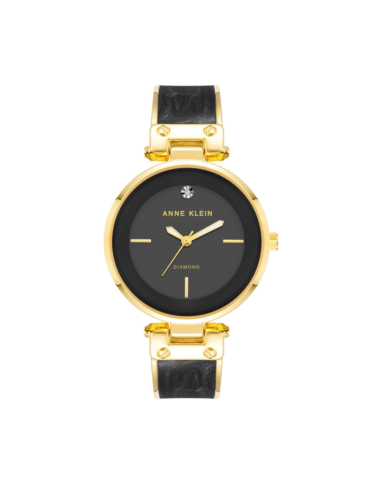 Anne Klein Black/ Gold-Tone Diamond Accented Bangle Bracelet Watch