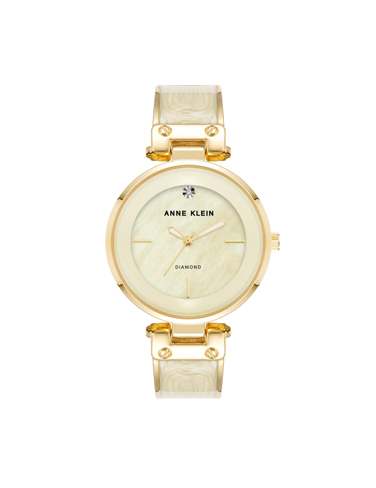 Anne Klein Ivory/Gold-Tone Diamond Accented Bangle Bracelet Watch