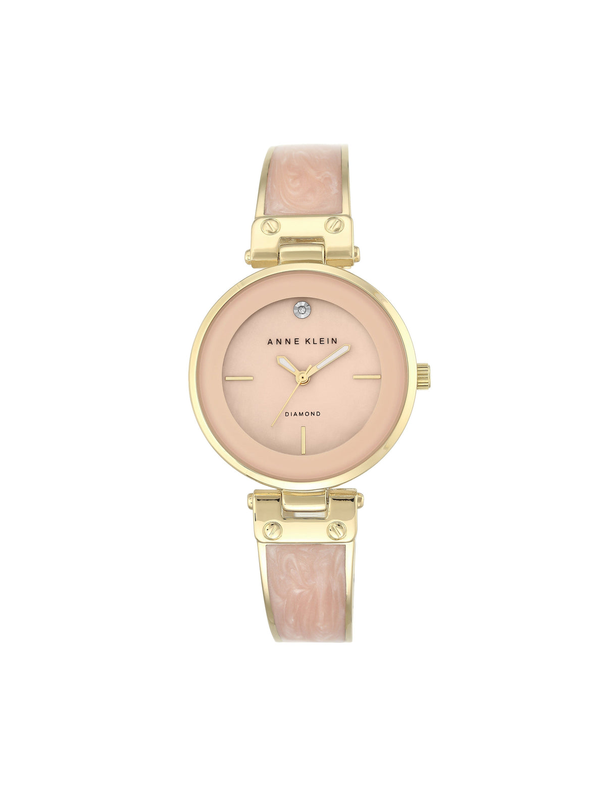 Anne Klein Light Pink/Gold-Tone Diamond Accented Bangle Bracelet Watch