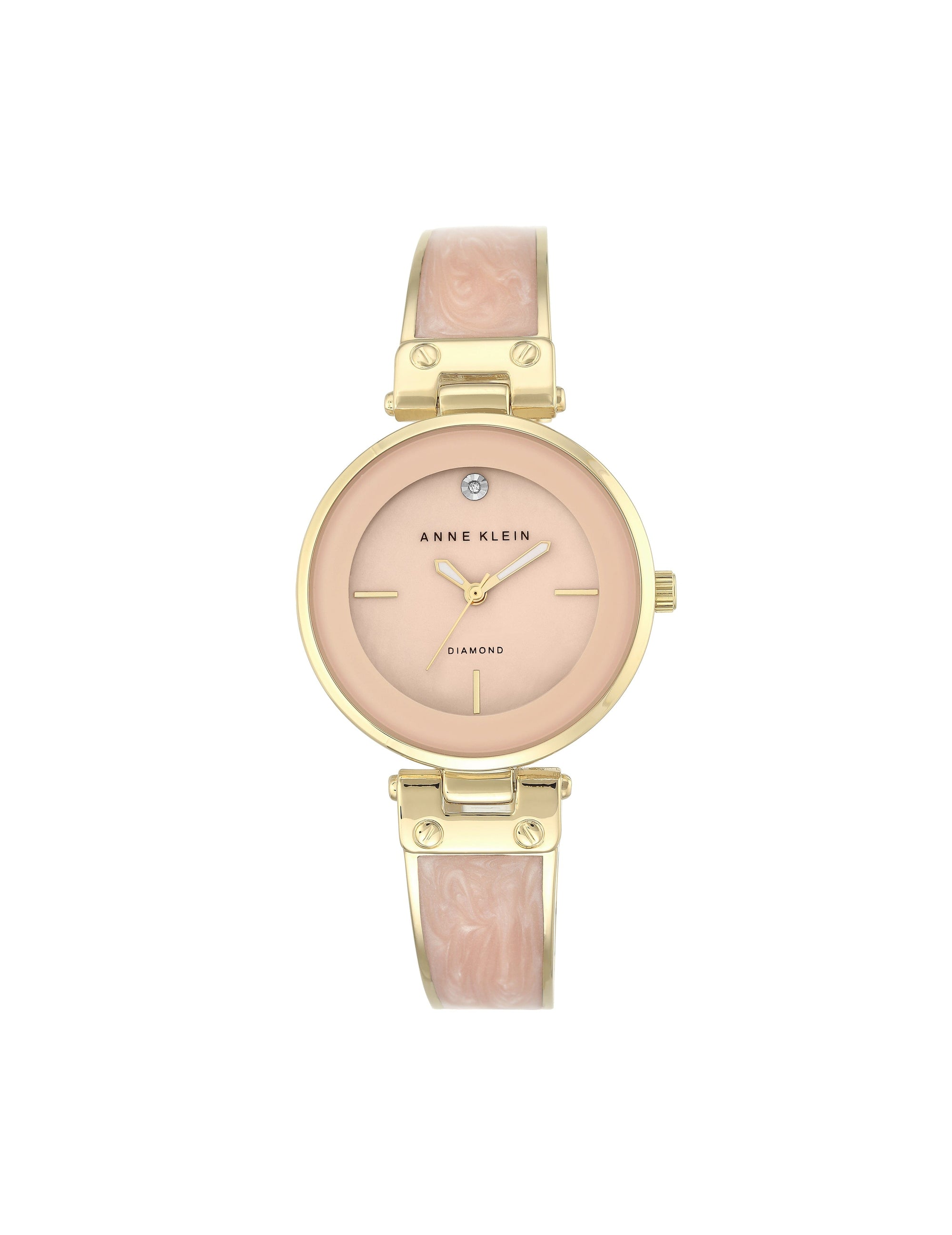 Anne Klein Light Pink/Gold-Tone Diamond Accented Bangle Bracelet Watch