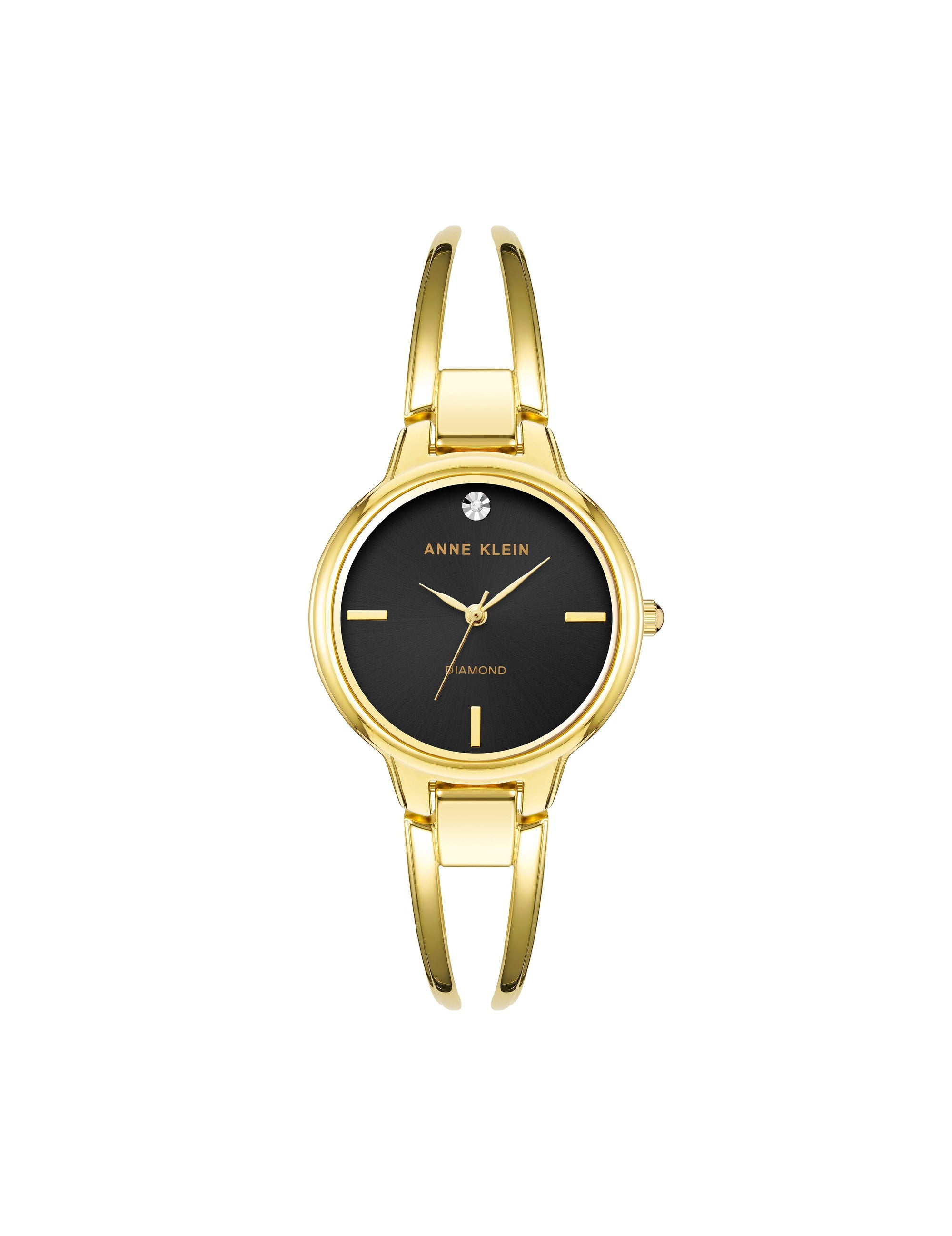 Anne Klein Black/Gold-Tone Diamond Accented Open Bangle Watch