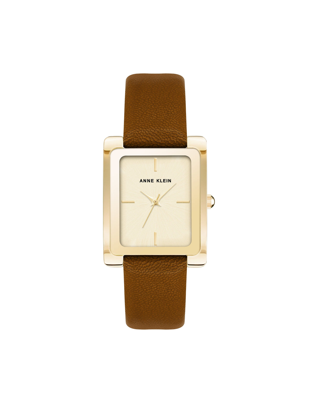 Anne Klein Gold-Tone/Brown Rectangular Leather Strap Watch