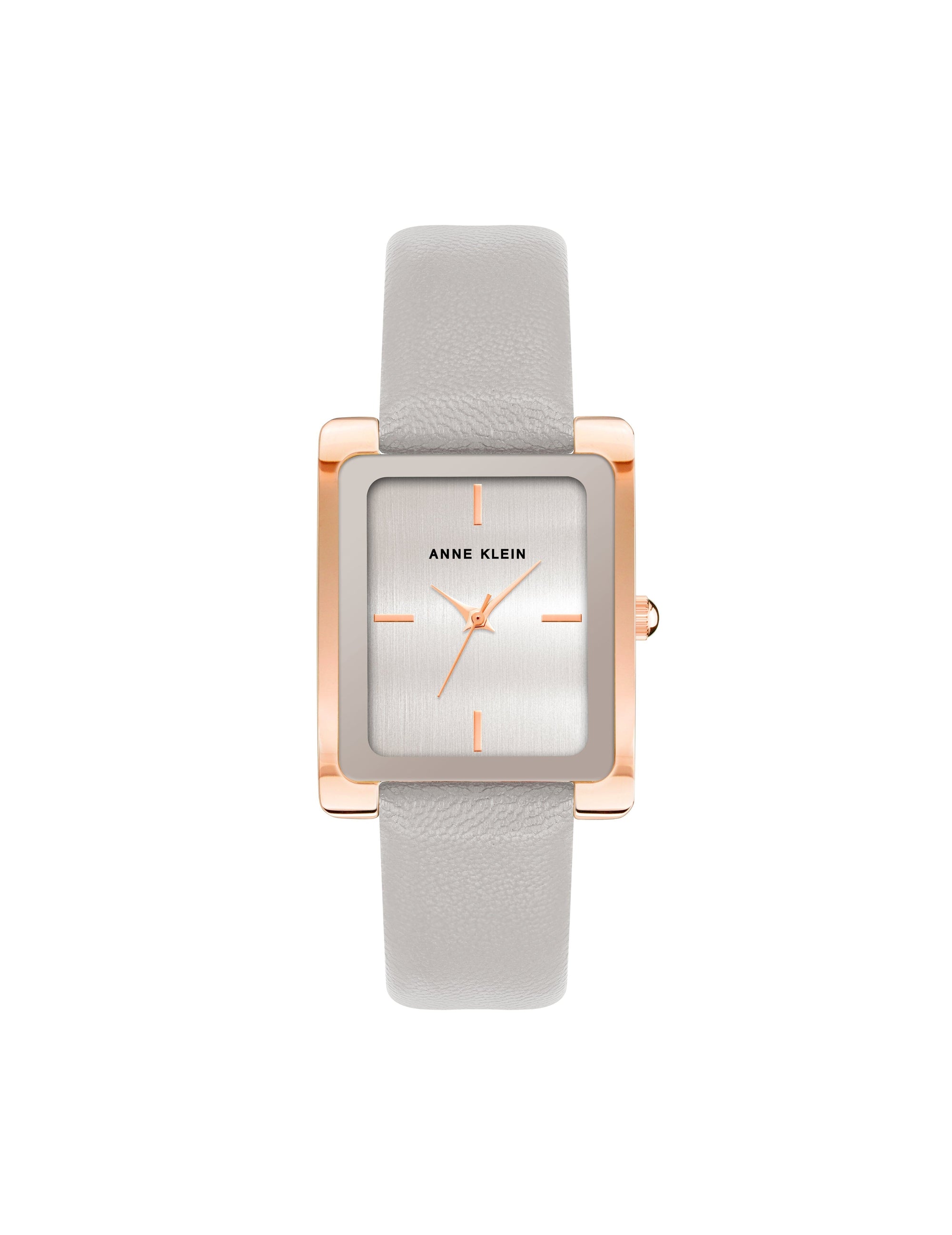 Anne Klein Rose Gold-Tone/Taupe Rectangular Leather Strap Watch