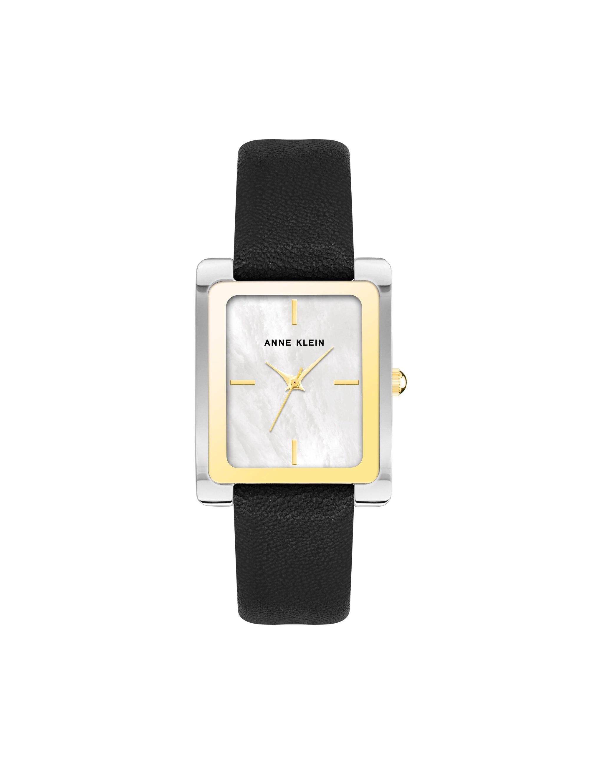 Anne Klein Two-Tone/Black Rectangular Leather Strap Watch