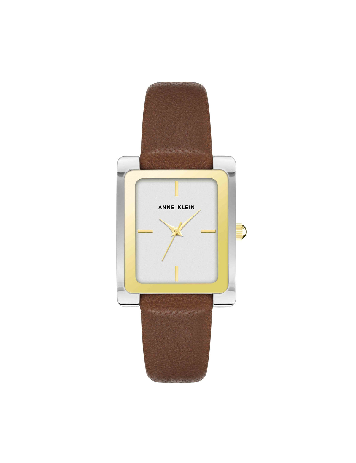 Anne Klein Brown/ Two-Tone Rectangular Case Leather Band Watch