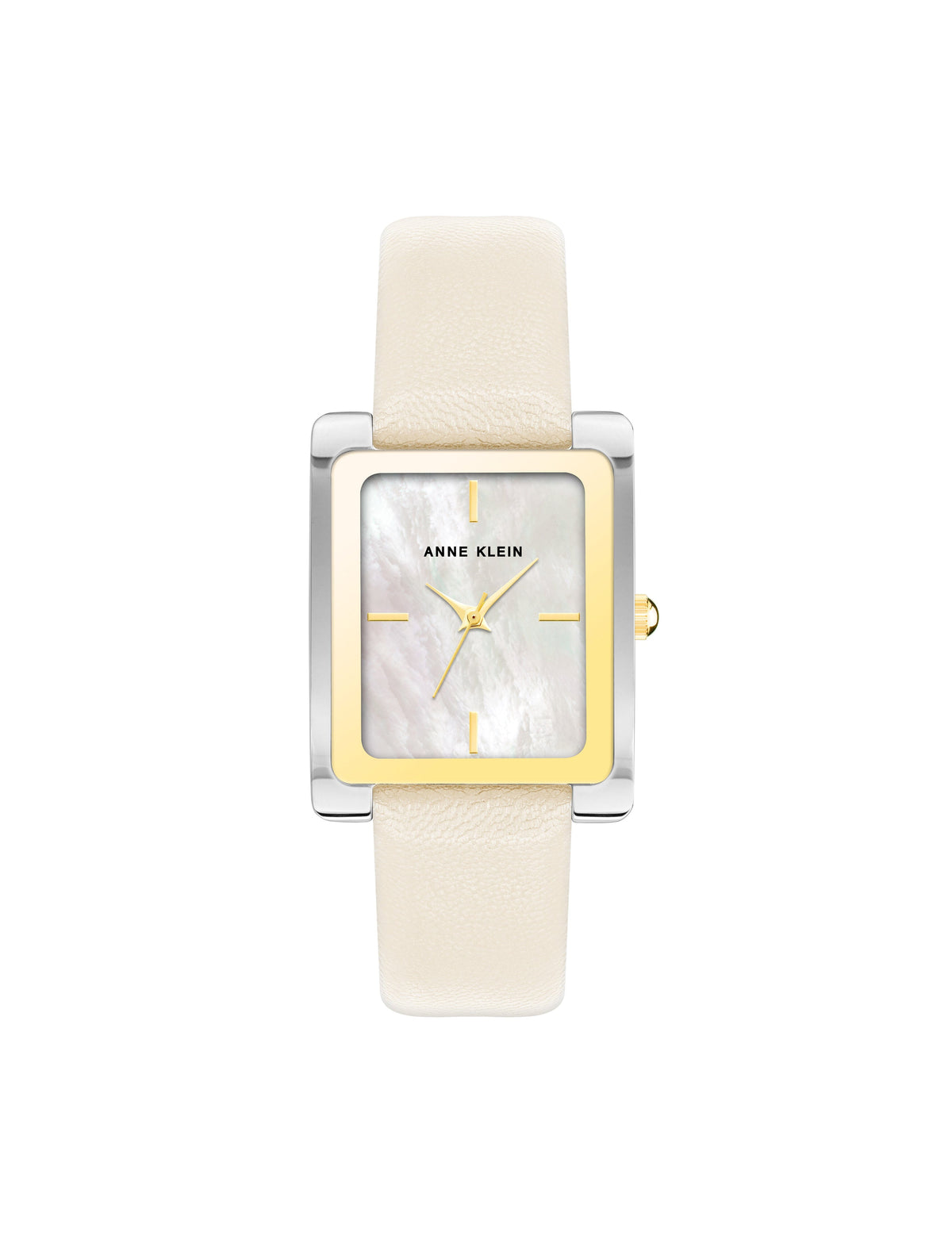 Anne Klein Ivory/Two-Tone Rectangular Case Leather Band Watch