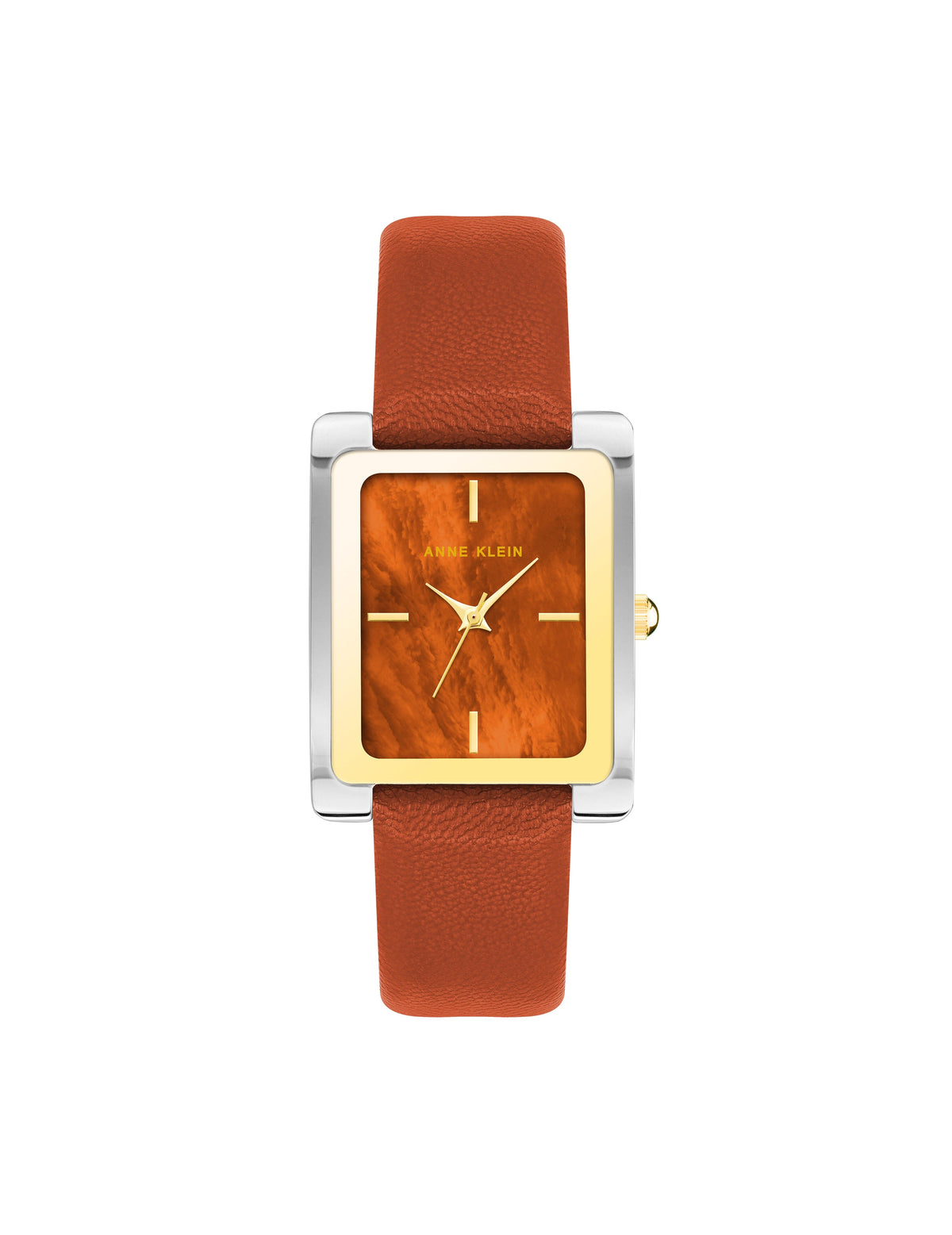 Anne Klein Red-Rust/Two-Tone Rectangular Case Leather Band Watch
